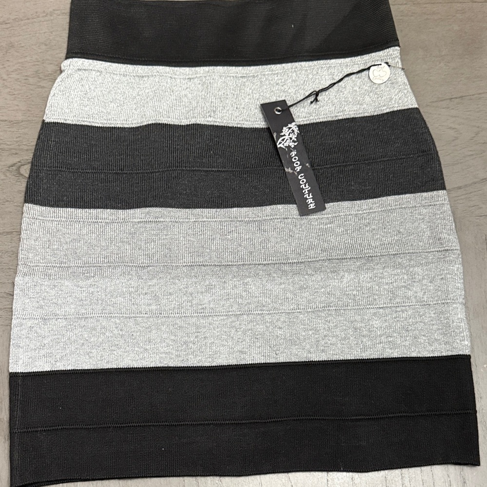Poof Couture Black and Gray Striped Pencil Skirt